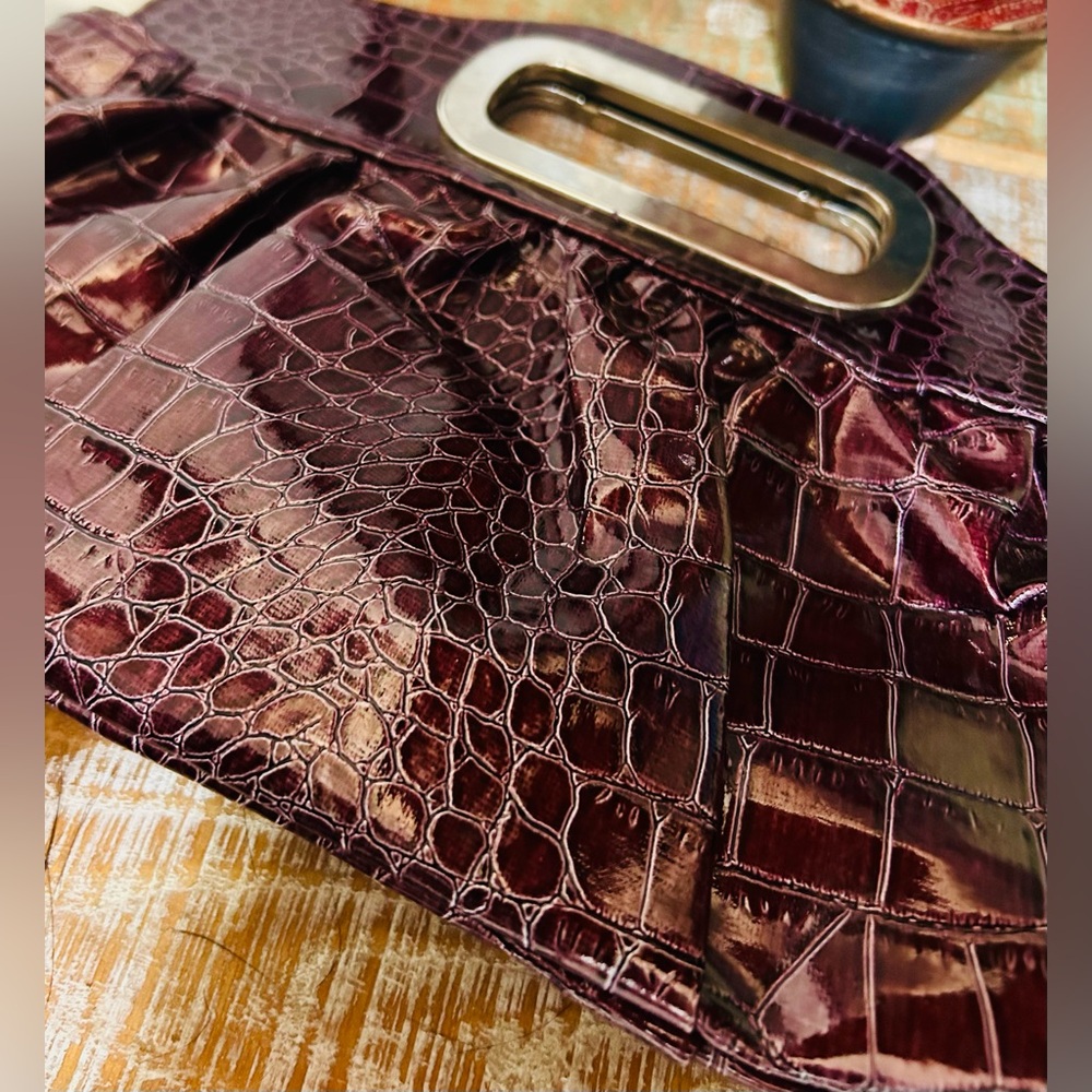Claire's Deep Burgundy Crocodile-Pattern Clutch